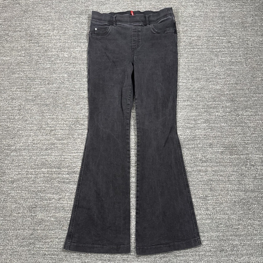Spanx Jeans Women Large Flare Black Pull On Stretch Denim High Rise
